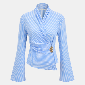 Metal Detail Flared Sleeve Striped Top