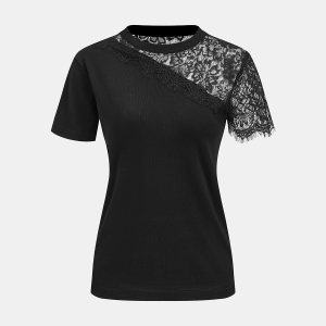 Asymmetric Lace Panel Short-Sleeve Top