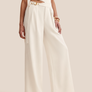Cut-Out Double Buckle Wide Leg Pants