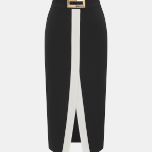 Color Block Metal Detail Midi Skirt