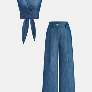 Cross-Tie Crop Top & Wide-Leg Pants Set