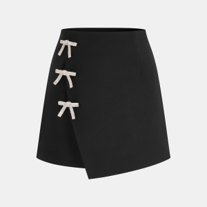 Rhinestone Bow Detail Asymmetrical Mini Skirt