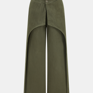 Overlay Panel Mid-Waist Wide-Leg Jeans