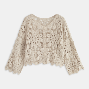 Cropped Floral Crochet Cardigan