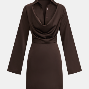 Satin Cowl-Neck Long Sleeve Mini Dress