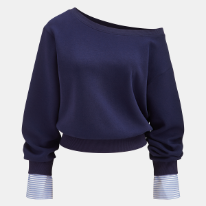 Striped Cuff Off-Shoulder Sweatshirt