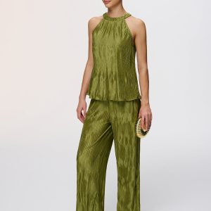 Vertical Pleated Halter Top & Pants Set