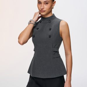 Button Detail Sleeveless Peplum Vest