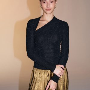 Asymmetric Neckline Sparkle Knit Top