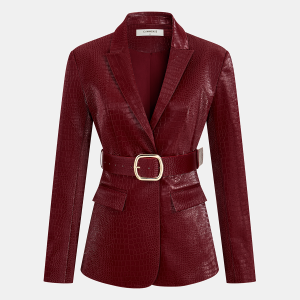Belted Crocodile-Embossed Blazer