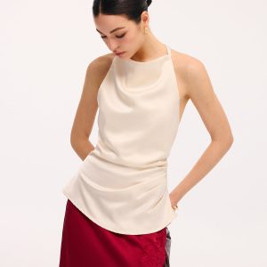 Braided Back Detail Satin Halter Top