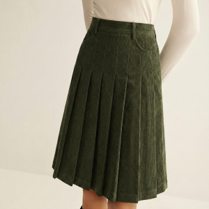 Pleated Corduroy Midi Skirt