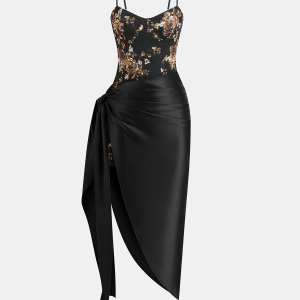 Floral Lace Cami Dress & Wrap Satin Skirt Set