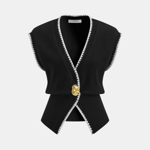 Contrast Trim Sleeveless Knit Vest