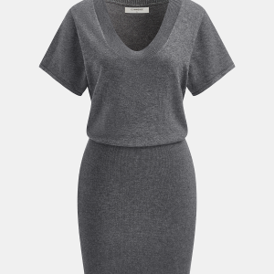 Wool-Blend Short-Sleeve Bodycon Mini Dress