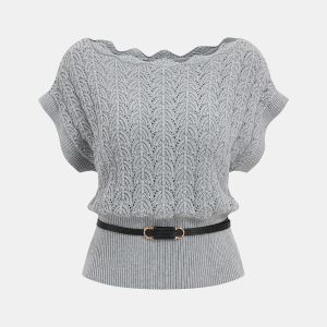 Scalloped Neck Belted Knit Top