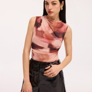 Tie-Dye Sleeveless Ruched Bodysuit