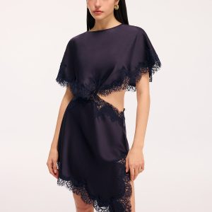 Lace Trim Satin Cut-Out Capelet Mini Dress