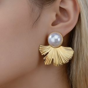 Ginkgo Leaf Pearl Earrings