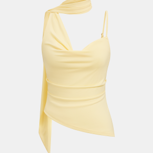 Asymmetric Draped Tie Neck Cami Top