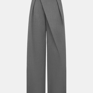 Asymmetric Pleated Wide-Leg Pants