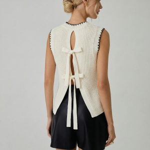 Bow Detail Waffle Knit Sleeveless Top