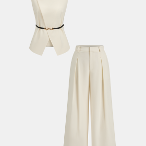 Sleeveless Belted Top & Pleated Pants Set