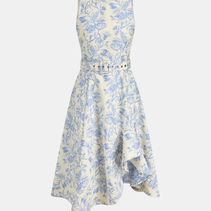 Sleeveless Floral Belted Asymmetrical Dress