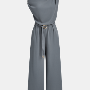 Belted One-Shoulder Draped Jumpsuit