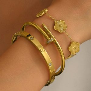 3pcs Screw & Nail & Clover Bracelet Set
