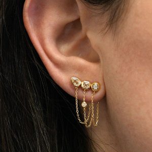 Multi-Stone Chain Drop Cluster Stud Earrings
