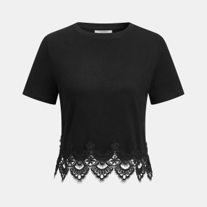 Lace Trim Short-Sleeve Crop Top