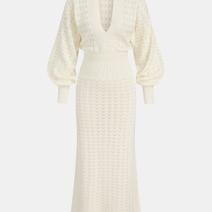 Bishop Sleeve Crochet Knit Maxi Dress