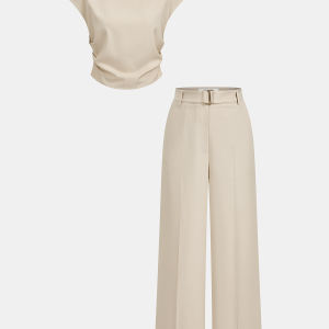 Sleeveless Ruched Top & Wide-Leg Pants Set
