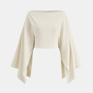 Dramatic Sleeve Linen-Blend Cropped Top