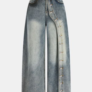 Asymmetric Button Wide Leg Jeans