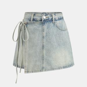 Denim Wrap Front Skort