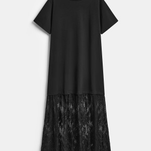 Lace Panel Short Sleeve Maxi Dress