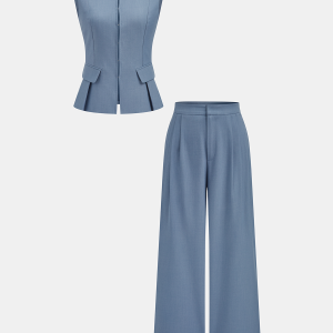 Sleeveless Vest & Wide-Leg Pants Set