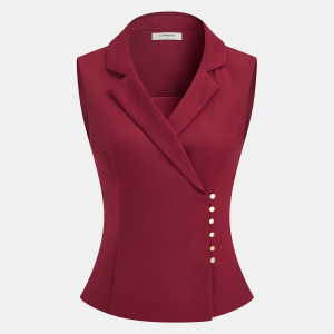 Metal Button Asymmetric Sleeveless Blazer Vest