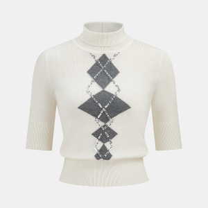 Embellished Argyle Wool-Blend Turtleneck Sweater