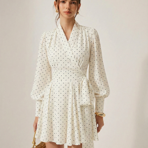 Polka Dot Wrap Tie Waist Mini Dress