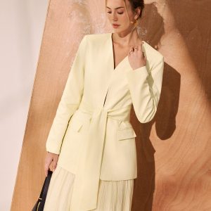 Belted V-Neck Tailored Blazer