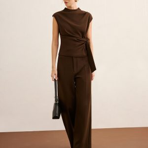 Twist Front Sleeveless Top & Wide-Leg Pants Set