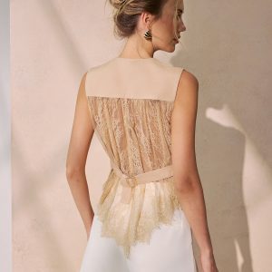 Lace Back Tie-Waist Linen Blend Vest