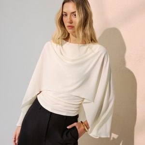 Backless Draped Cape-Sleeve Blouse