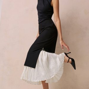 Color Block Ruffle Hem Maxi Skirt