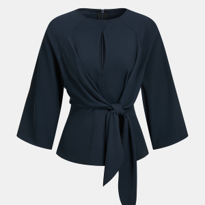 Keyhole Neck Tie Waist Blouse