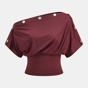 Asymmetrical Off-Shoulder Button Detail Top
