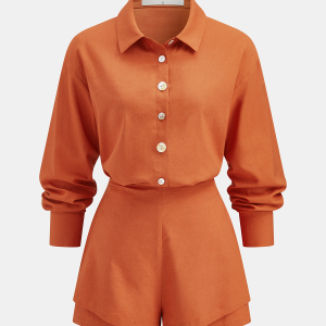 Linen Blend Shirt & Layered Hem Shorts Set